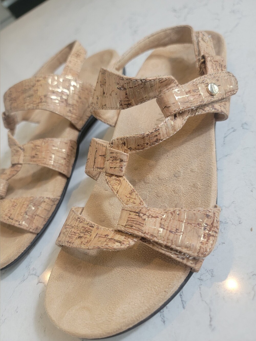 Vionic Cork-Textured Tan Strappy Sandals - Picture 3 of 9